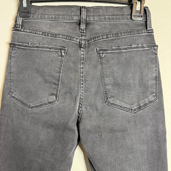 Frame Le High Straight Leg Denim Jeans Womens 26 Molony Black Distressed Raw Hem - Picture 13 of 16